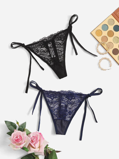 Lot de 2 Strings Femme Taille Basse en Dentelle – Sexy & Confortables | Lingerie C847