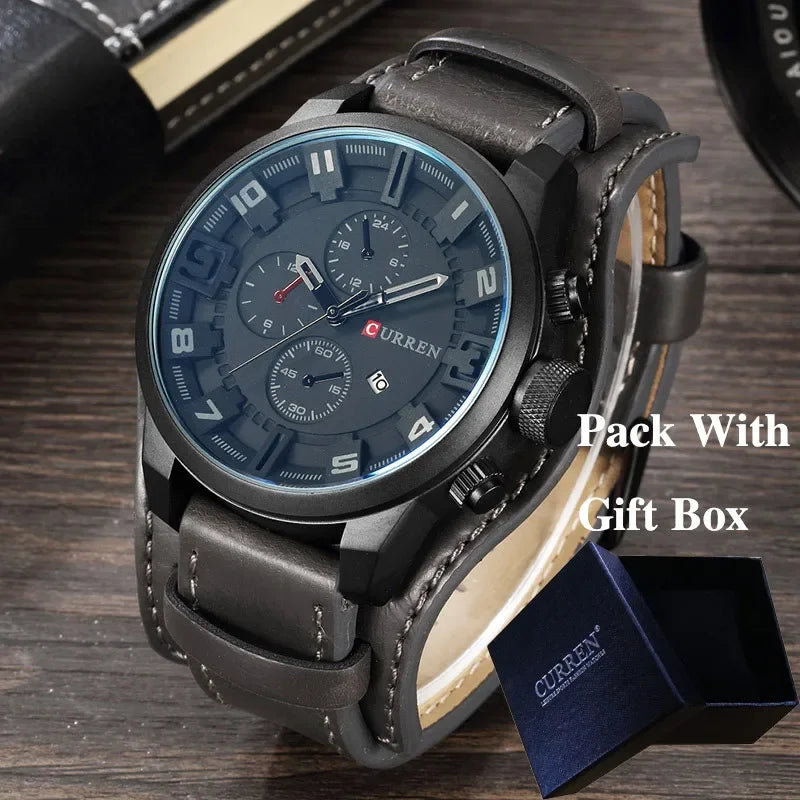 Montre homme CURREN 8225 – Élégance business & style militaire – Bracelet cuir, date, quartz – Cadeau parfait et marque de luxe abordable