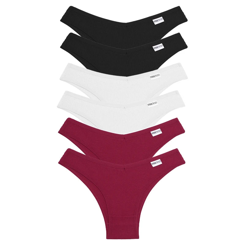Lot de 6 Culottes Femme en Coton Waffle – Taille V Sexy – Multicolores – Haute Élasticité – Style Brésilien Bikini