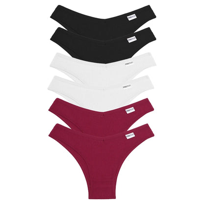 Lot de 6 Culottes Femme en Coton Waffle – Taille V Sexy – Multicolores – Haute Élasticité – Style Brésilien Bikini