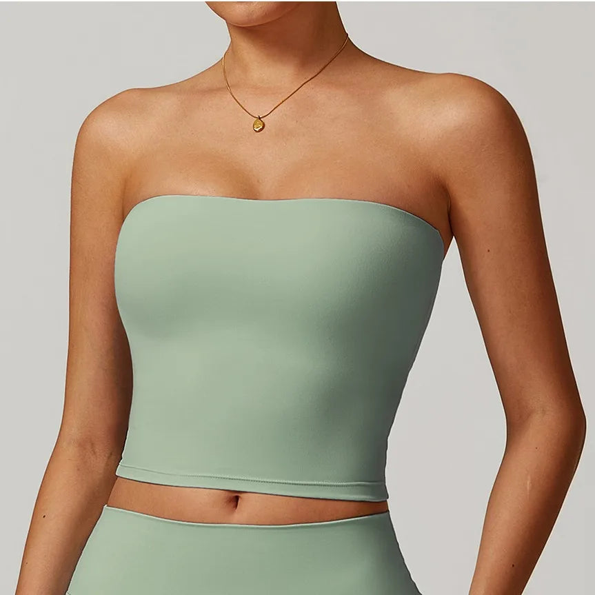 Débardeur de Yoga Sans Bretelles pour Femme – Soutien-Gorge de Sport Sexy avec Dos Nu, Absorption des Chocs et Séchage Rapide