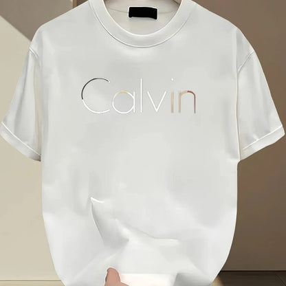 Men's summer 100% pure cotton fashionable casual sports loose Calvin letter printed round neck short sleeved T-shirt top