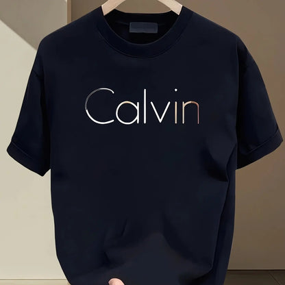 Men's summer 100% pure cotton fashionable casual sports loose Calvin letter printed round neck short sleeved T-shirt top