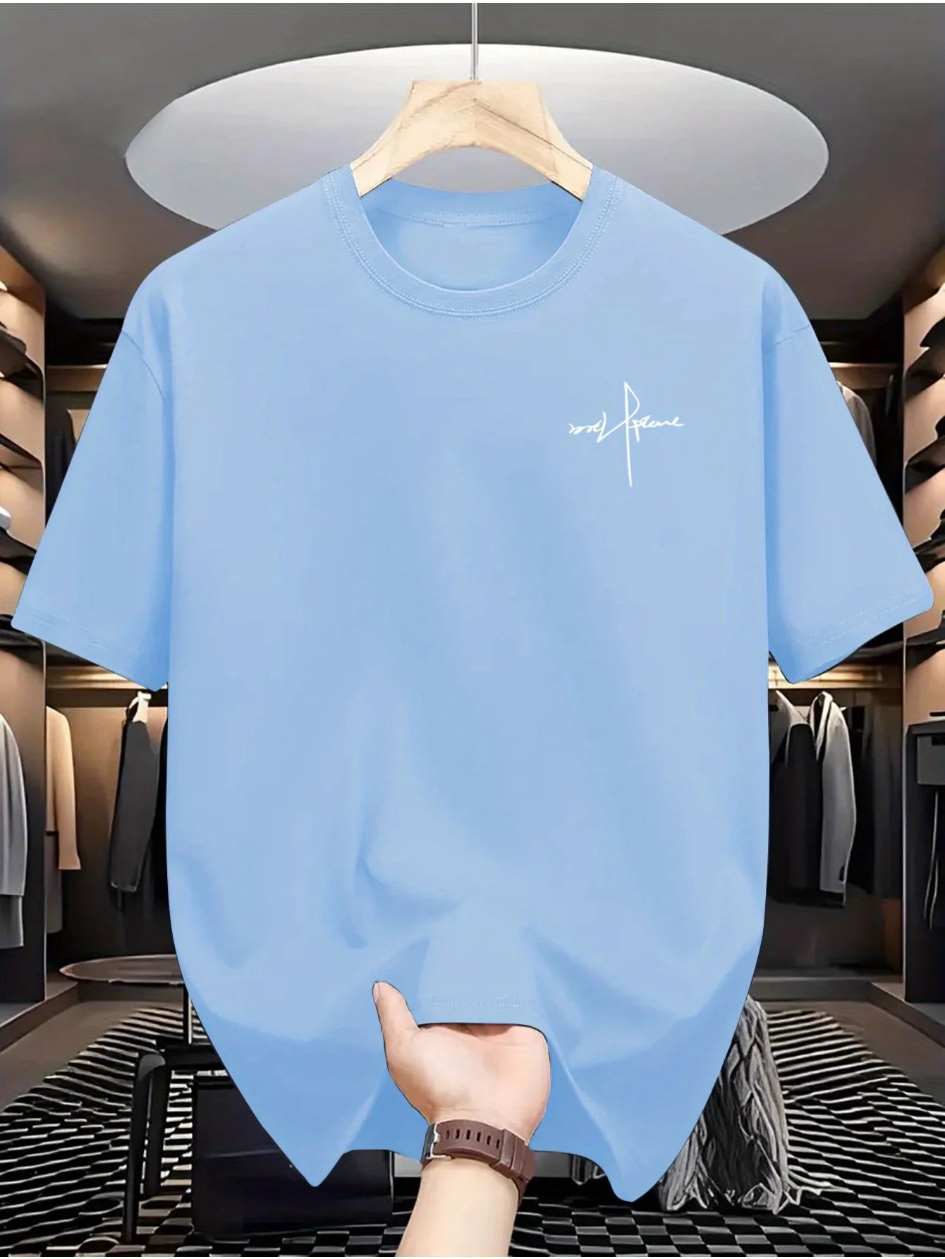 Men's summer 100 cotton fashionable casual sports loose plus size personalized letter printed round neck short sleeved T-shirt