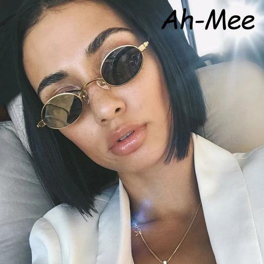 Retro Small Oval Sunglasses For Women Unisex Metal Frame Vintage Brand Designer Color Lenses Sun Glasses UV400