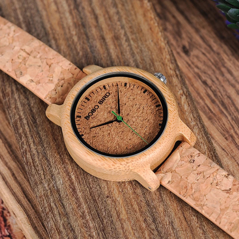 Montres BOBO BIRD pour Couples – Pièces en Bois Fait Main avec Bracelet en Liège