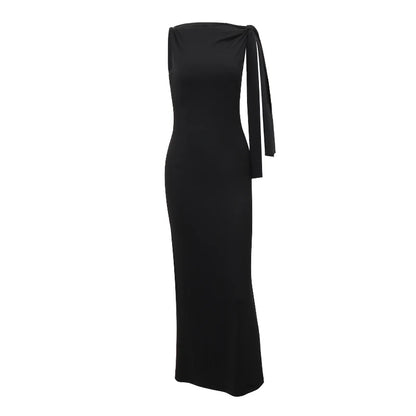 WhereMery Robe d'été sexy femme – Sans manches, col rond, coupe slim, longue, pour soirée et club