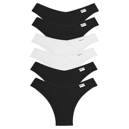 Lot de 6 Culottes Femme en Coton Waffle – Taille V Sexy – Multicolores – Haute Élasticité – Style Brésilien Bikini