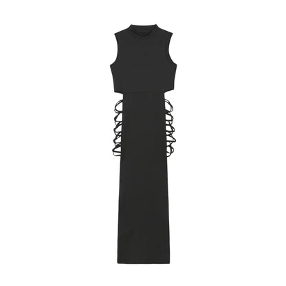 Robe à découpes croisées, robe moulante sexy à col montant sans manches, vêtements pour femmes