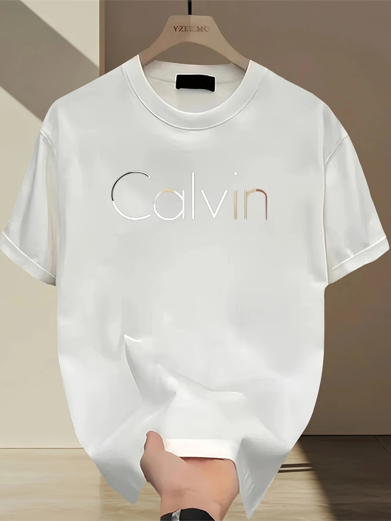 Men's summer 100% pure cotton fashionable casual sports loose Calvin letter printed round neck short sleeved T-shirt top