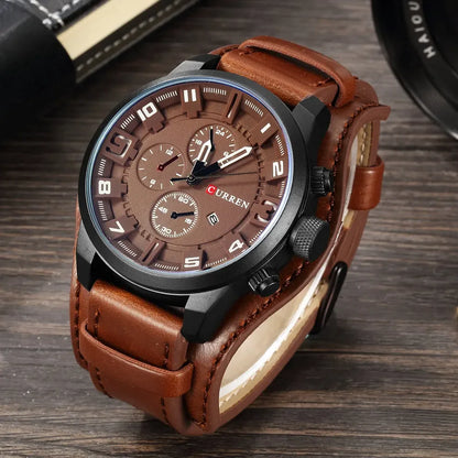 Montre homme CURREN 8225 – Élégance business & style militaire – Bracelet cuir, date, quartz – Cadeau parfait et marque de luxe abordable