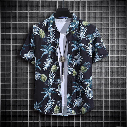 Men's Summer Short Sleeve Printed Shirt Thin Beach Shirt Men's Clothing Turtle Neck Polo  Shirt for Men Casual Top