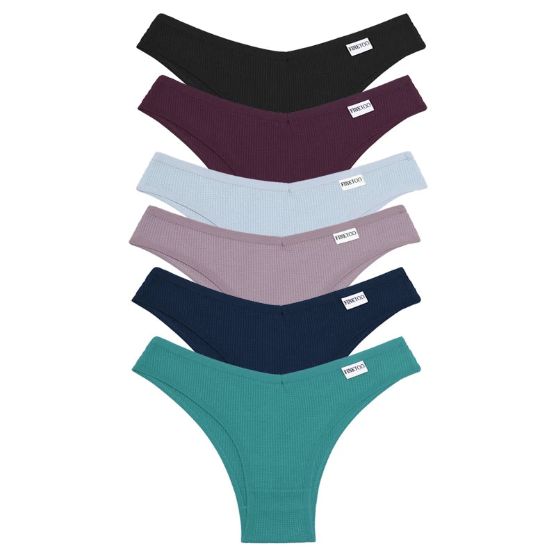 Lot de 6 Culottes Femme en Coton Waffle – Taille V Sexy – Multicolores – Haute Élasticité – Style Brésilien Bikini