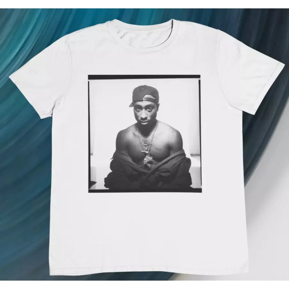 T-shirt unisexe en pur coton, hommage au célèbre rappeur américain 2Pac, style hip-hop.