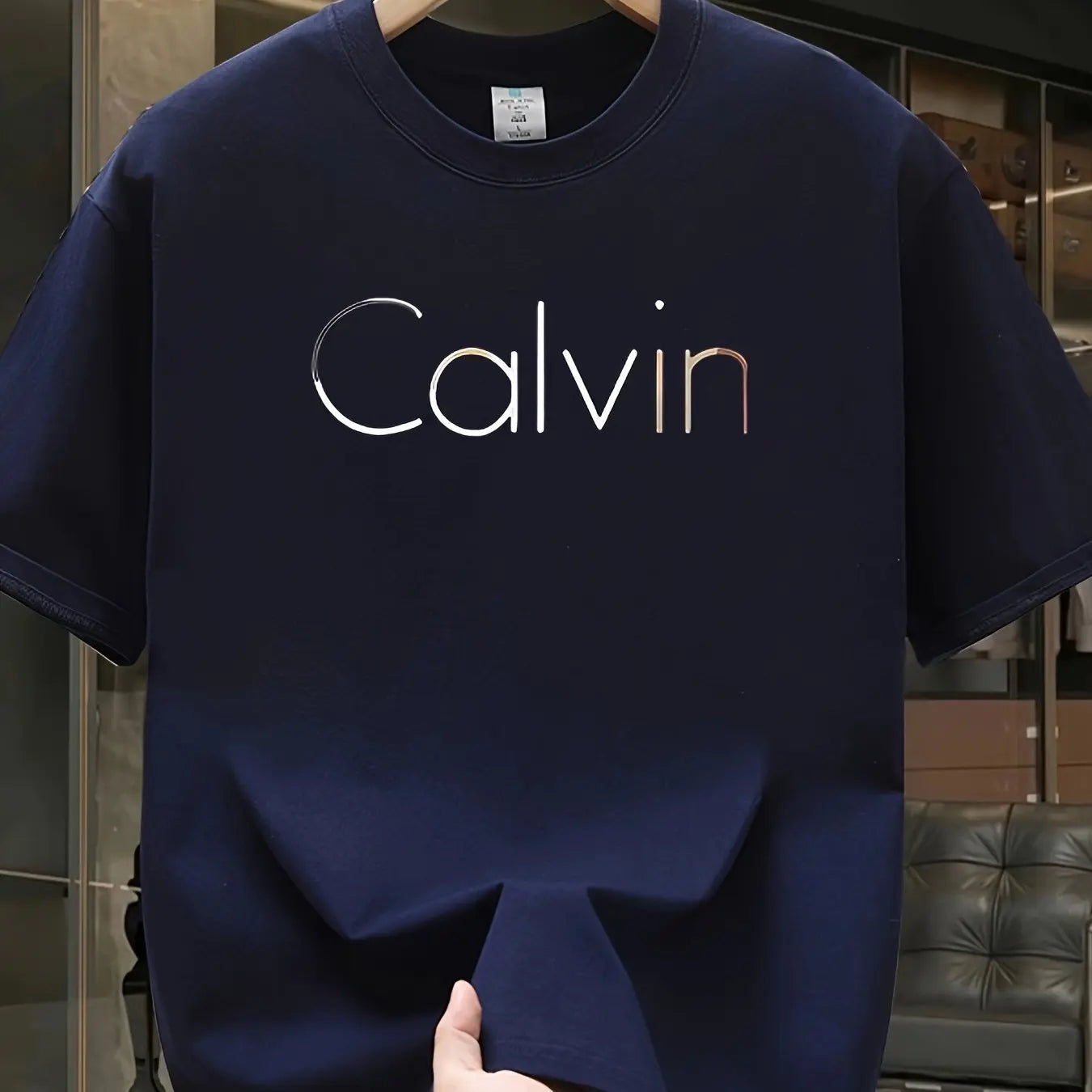 Men's summer 100% pure cotton fashionable casual sports loose Calvin letter printed round neck short sleeved T-shirt top