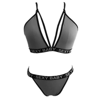 Ensemble Lingerie Femme Sexy – Soutien-gorge et Culotte – Bralette à Imprimé Lettre avec Détails en Dentelle