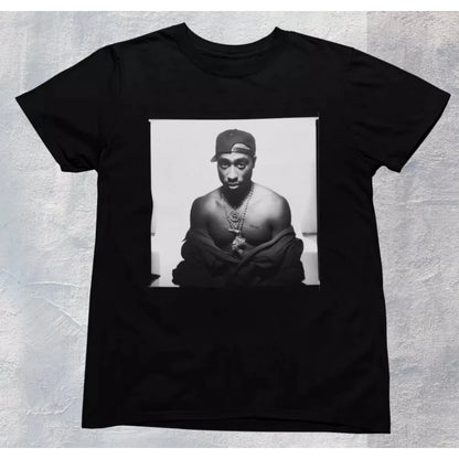 T-shirt unisexe en pur coton, hommage au célèbre rappeur américain 2Pac, style hip-hop.