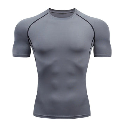 T-shirt de Compression Homme pour la Course – Fitness, Manches Courtes, Ajusté, Séchage Rapide