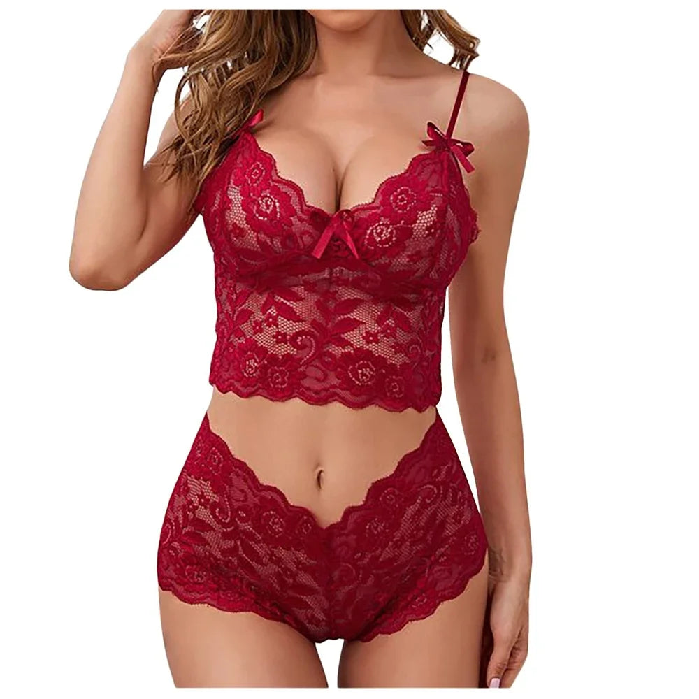Ensemble Lingerie Femme Sexy – Soutien-gorge et Culotte – Bralette à Imprimé Lettre avec Détails en Dentelle