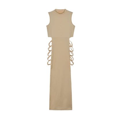 Robe à découpes croisées, robe moulante sexy à col montant sans manches, vêtements pour femmes