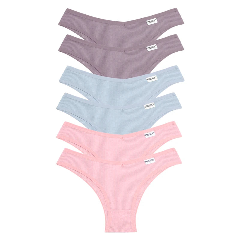 Lot de 6 Culottes Femme en Coton Waffle – Taille V Sexy – Multicolores – Haute Élasticité – Style Brésilien Bikini