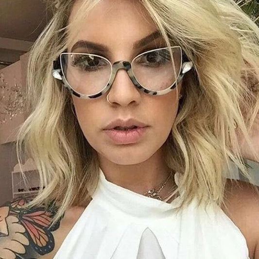 Monture de lunettes œil de chat pour femme – Styles tendance – Demi-monture design – Lunettes de mode pour ordinateur