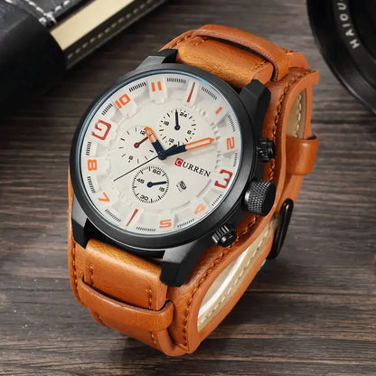 Montre homme CURREN 8225 – Élégance business & style militaire – Bracelet cuir, date, quartz – Cadeau parfait et marque de luxe abordable