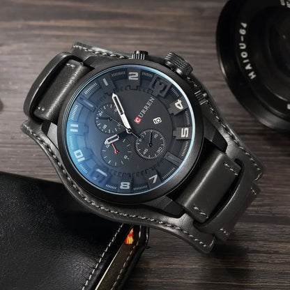 Montre homme CURREN 8225 – Élégance business & style militaire – Bracelet cuir, date, quartz – Cadeau parfait et marque de luxe abordable