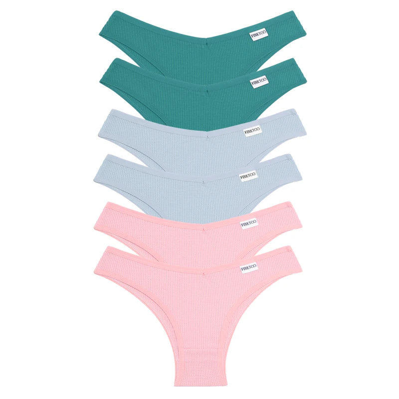 Lot de 6 Culottes Femme en Coton Waffle – Taille V Sexy – Multicolores – Haute Élasticité – Style Brésilien Bikini
