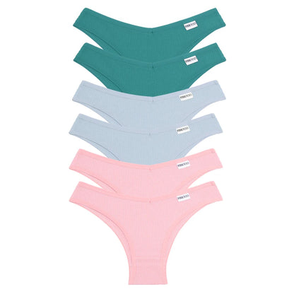 Lot de 6 Culottes Femme en Coton Waffle – Taille V Sexy – Multicolores – Haute Élasticité – Style Brésilien Bikini