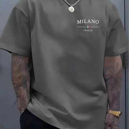 Men's summer 100% pure cotton fashionable sports casual loose MILANO ITALIA pattern printed round neck short sleeved T-shirt top