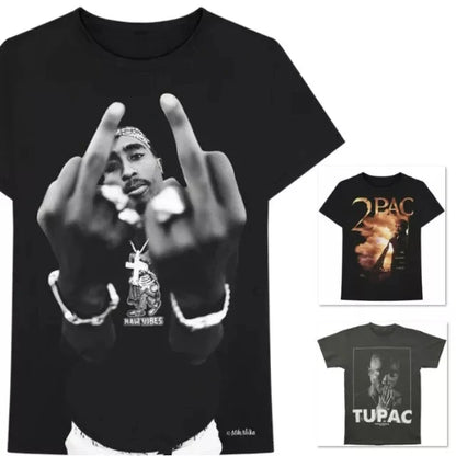 T-shirt Hip Hop Tupac-2pac Prière du doigt du milieu contre le monde d’été Nouveau T-shirt de mode rétro pour hommes et femmes