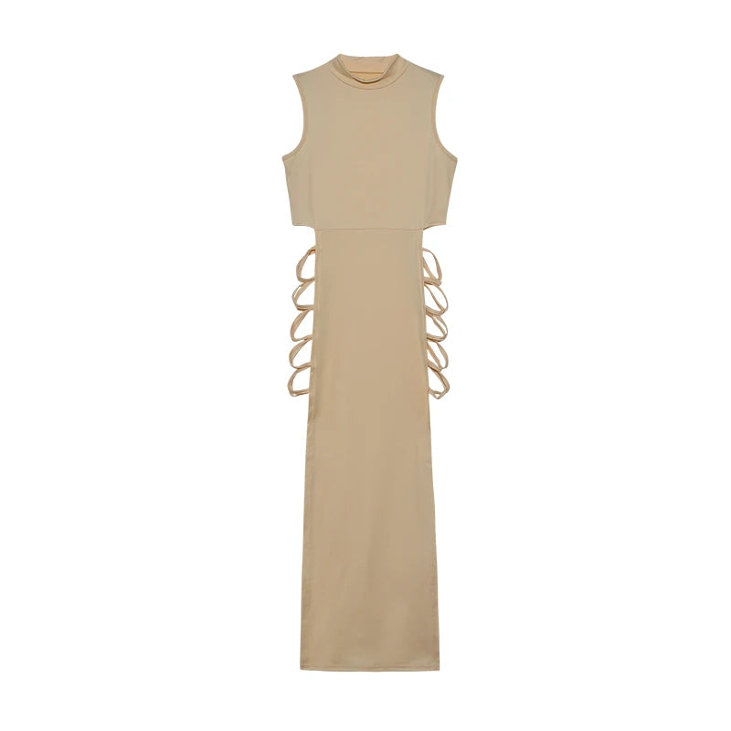 Robe à découpes croisées, robe moulante sexy à col montant sans manches, vêtements pour femmes