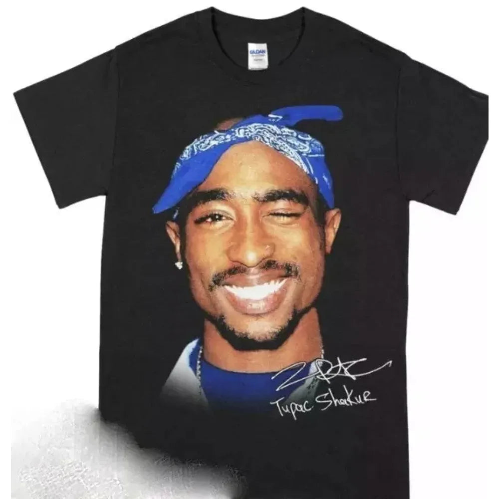 T-shirt unisexe en pur coton, hommage au célèbre rappeur américain 2Pac, style hip-hop.