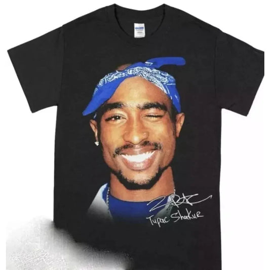 T-shirt unisexe en pur coton, hommage au célèbre rappeur américain 2Pac, style hip-hop.