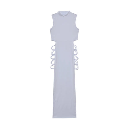 Robe à découpes croisées, robe moulante sexy à col montant sans manches, vêtements pour femmes