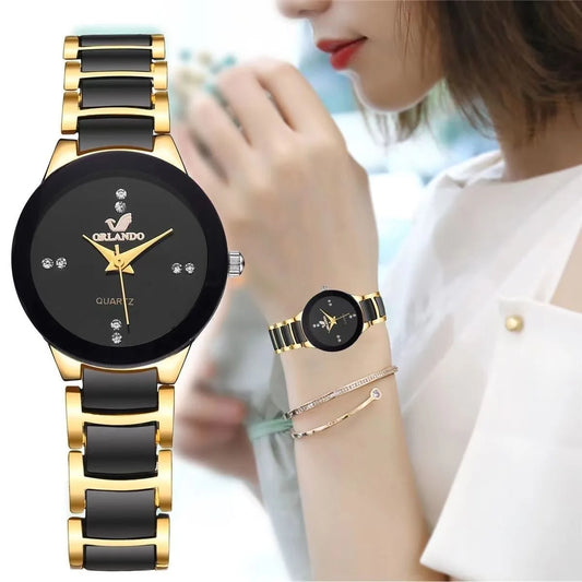 Montre Femme Élégante – Quartz avec Bracelet en Acier Inoxydable & Strass