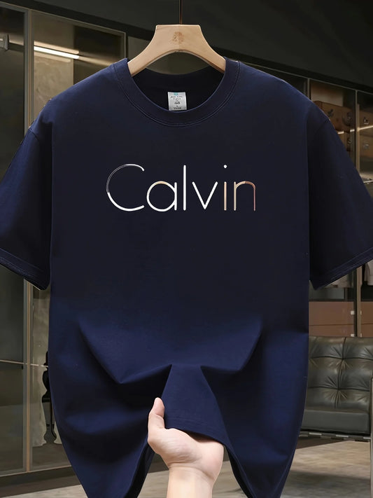 Men's summer 100% pure cotton fashionable casual sports loose Calvin letter printed round neck short sleeved T-shirt top