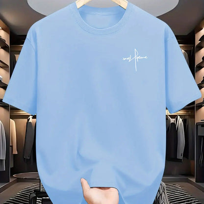 Men's summer 100 cotton fashionable casual sports loose plus size personalized letter printed round neck short sleeved T-shirt
