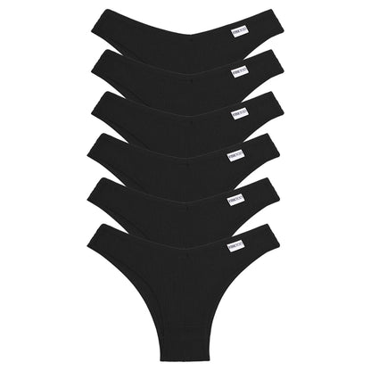 Lot de 6 Culottes Femme en Coton Waffle – Taille V Sexy – Multicolores – Haute Élasticité – Style Brésilien Bikini