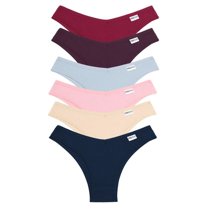 Lot de 6 Culottes Femme en Coton Waffle – Taille V Sexy – Multicolores – Haute Élasticité – Style Brésilien Bikini