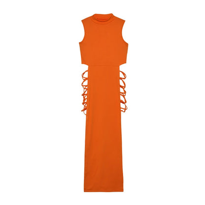 Robe à découpes croisées, robe moulante sexy à col montant sans manches, vêtements pour femmes