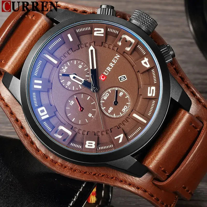 Montre homme CURREN 8225 – Élégance business & style militaire – Bracelet cuir, date, quartz – Cadeau parfait et marque de luxe abordable