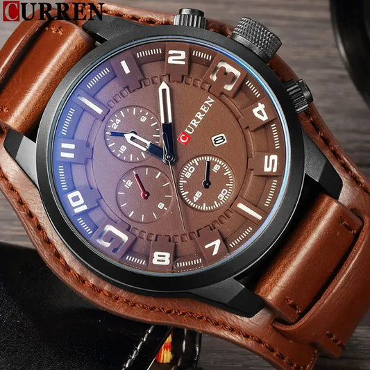 Montre homme CURREN 8225 – Élégance business & style militaire – Bracelet cuir, date, quartz – Cadeau parfait et marque de luxe abordable