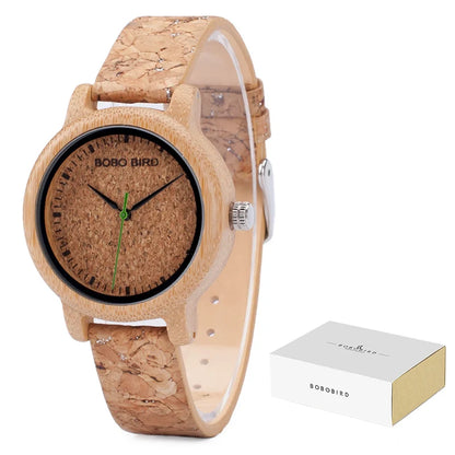 Montres BOBO BIRD pour Couples – Pièces en Bois Fait Main avec Bracelet en Liège