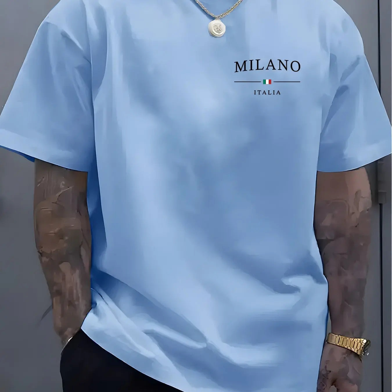 Men's summer 100% pure cotton fashionable sports casual loose MILANO ITALIA pattern printed round neck short sleeved T-shirt top
