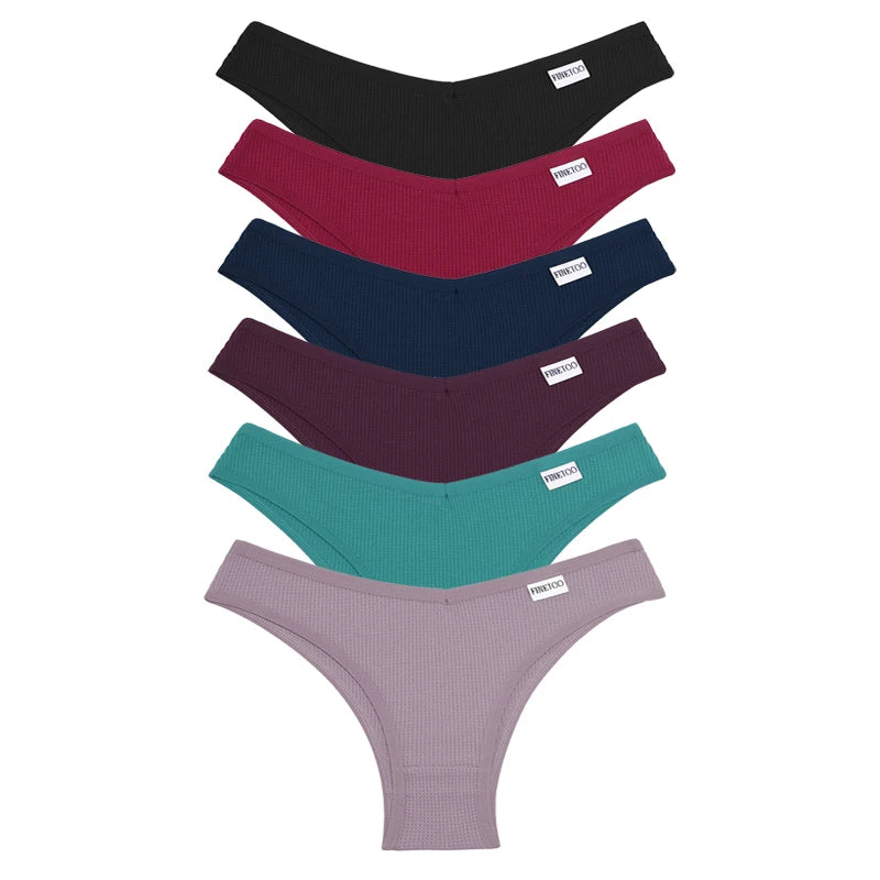 Lot de 6 Culottes Femme en Coton Waffle – Taille V Sexy – Multicolores – Haute Élasticité – Style Brésilien Bikini