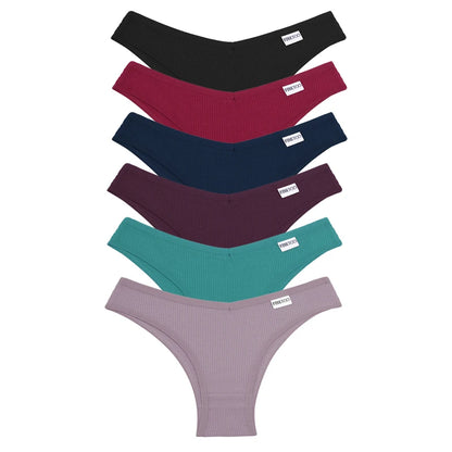 Lot de 6 Culottes Femme en Coton Waffle – Taille V Sexy – Multicolores – Haute Élasticité – Style Brésilien Bikini