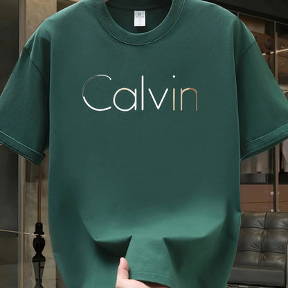 Men's summer 100% pure cotton fashionable casual sports loose Calvin letter printed round neck short sleeved T-shirt top