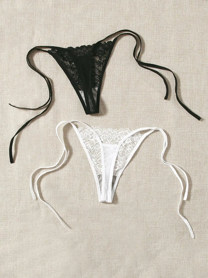 Lot de 2 Strings Femme Taille Basse en Dentelle – Sexy & Confortables | Lingerie C847